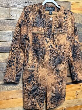 Harris Wallace New York Womens 10 Animal Print Collarless Knee Length Jacket